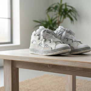 Lanvin Grey Leather Mesh Sneakers