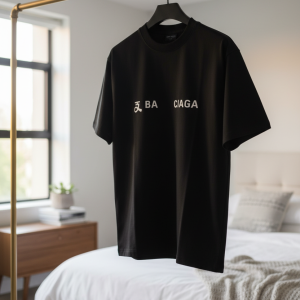 Balenciaga Black Logo Print Cotton T-Shirt