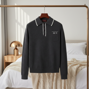 Gucci Men's Dark Gray Wool Polo Sweater
