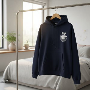 Stussy Logo Print Navy Pullover Hoodie for Men