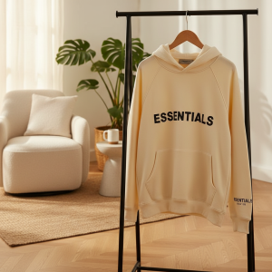 Essentials Logo Oversized Beige Hoodie Pullover