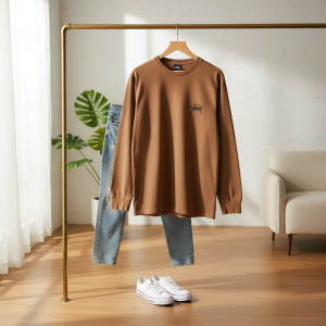 Stussy Brown Long Sleeve Logo T-Shirt Men Women