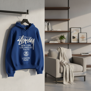 Stussy Blue Hoodie Streetwear Pullover Sweatshirt Men Women