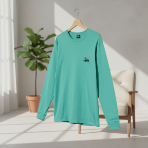 Stussy Aqua Long Sleeve Logo T-Shirt for Men