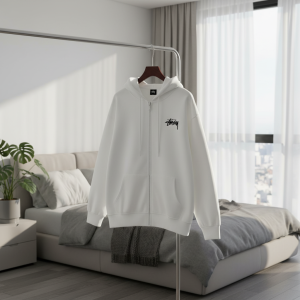 Stussy 8 Ball White Zip Up Hoodie