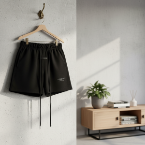 Essentials Fear of God Black Drawstring Sweat Shorts