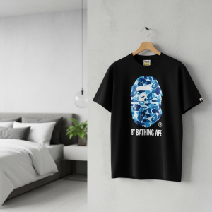 A Bathing Ape Blue Camo Ape Head Black T-Shirt