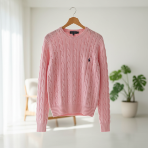 Ralph Lauren Pink Cable Knit Sweater Women Pony Logo