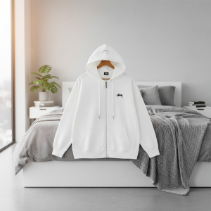 Stussy White Logo Zip Up Hoodie Streetwear Jacket