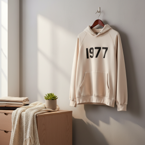 Essentials 1977 Beige Pullover Hoodie With Kangaroo Pocket